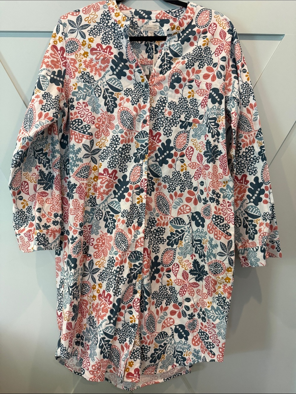 Garnet Hill Floral Button-Front Nightshirt - White Multi